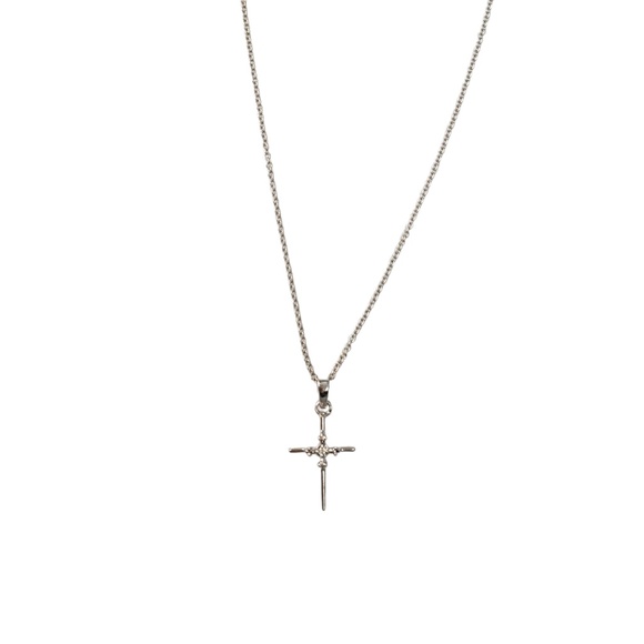 14K White Gold Diamond Cross Pendant Necklace #16588 - Picture 3 of 9